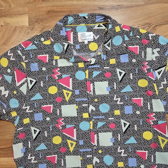 Fresh Prince of Bel-Air XL Retro 80s 90s Geometric Print Button Shirt - Picture 2 of 7